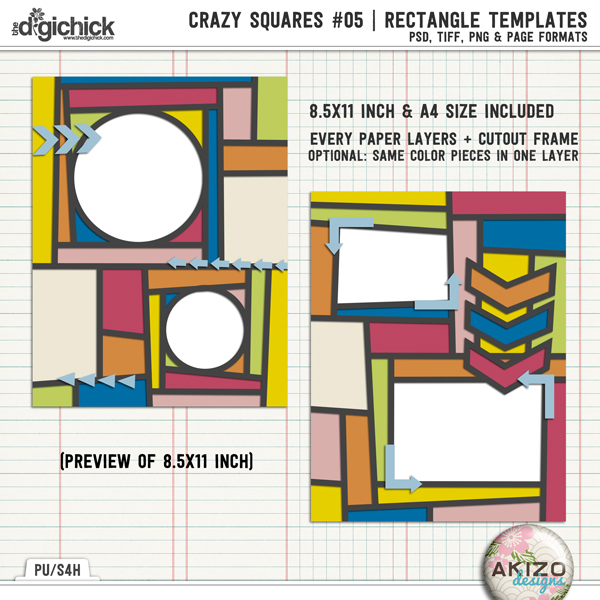 Crazy Squares 05 | Rectangle Templates by Akizo Designs | Digital Scrapbooking