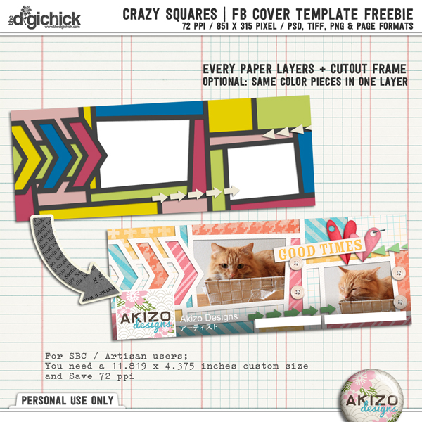 Crazy Squares Facebook Cover Template Freebie by Akizo Designs