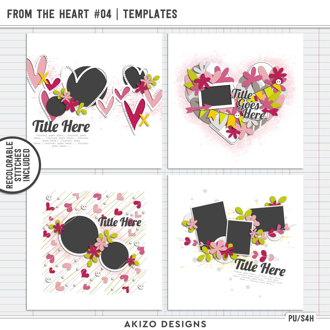 From The Heart 04 | Templates by Akizo Designs | Digital Scrapbooking | stitch | love | Valentine