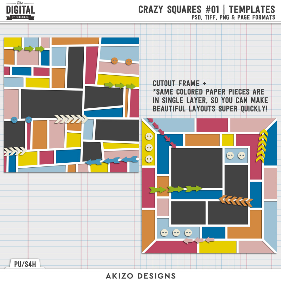 Crazy Squares 01 | Templates by Akizo Designs | Digital Scrapbooking