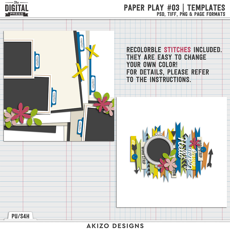 Paper Play 03 | Templates by Akizo Designs | Digital Scrapbooking