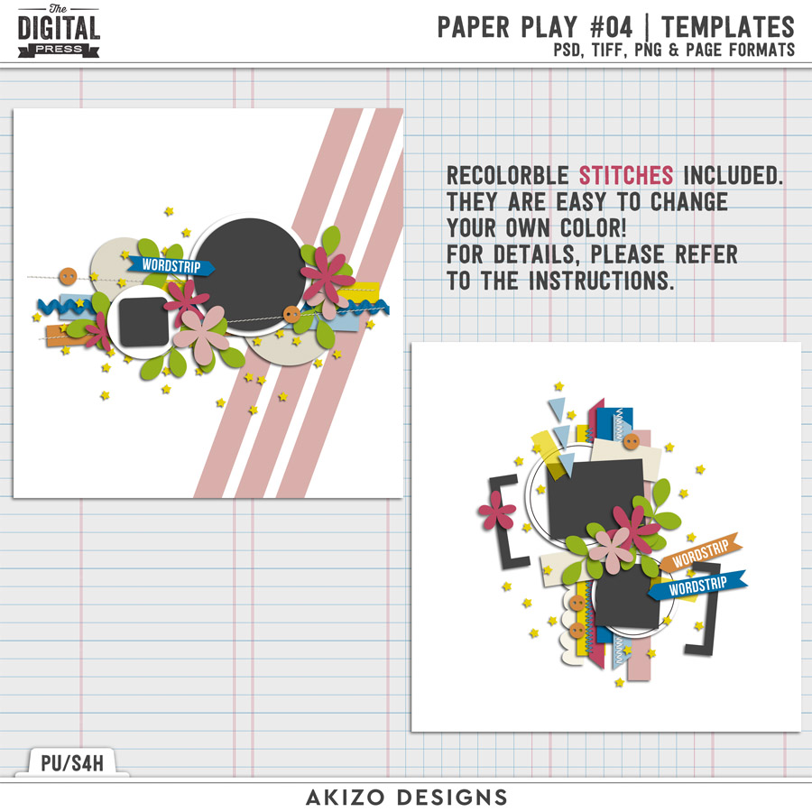 Paper Play 04 | Templates by Akizo Designs | Digital Scrapbooking