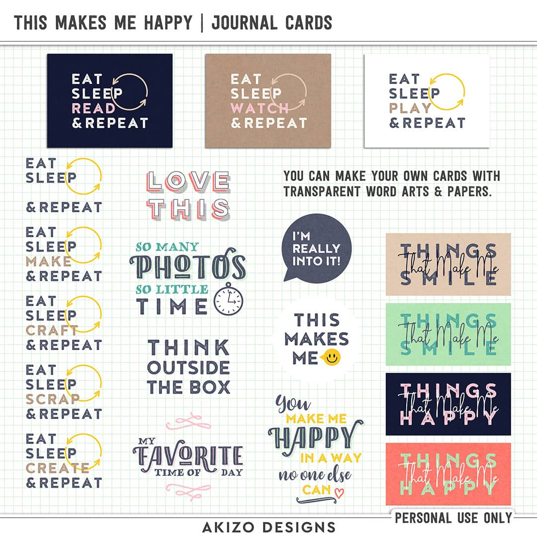 This Makes Me Happy | Journal Cards by Akizo Designs | Digital Scrapbooking