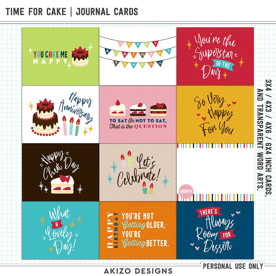 Time For Cake | Journal Cards by Akizo Designs