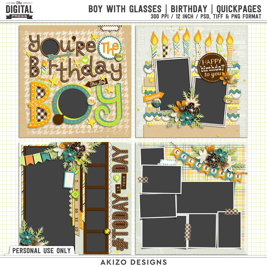 Boy With Glasses | Birthday | Quickpages by Akizo Designs
