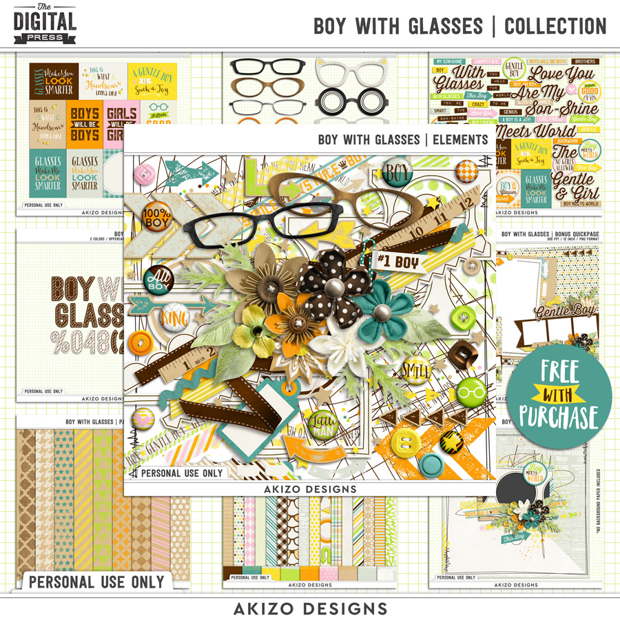 Boy With Glasses | Collection by Akizo Designs | Digital Scrapbooking Kit