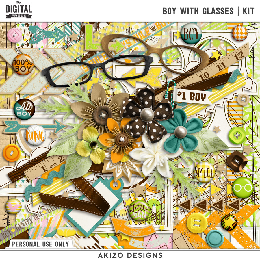 Boy With Glasses | Kit by Akizo Designs | Digital Scrapbooking Kit