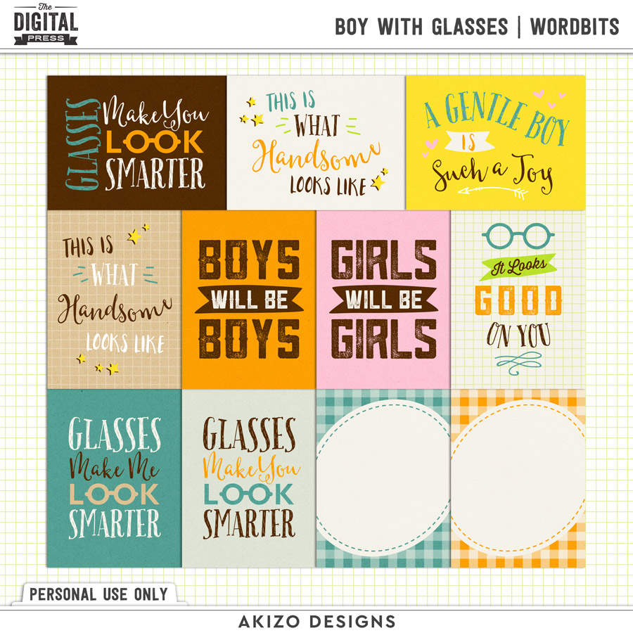 Boy With Glasses | Wordbits by Akizo Designs | Digital Scrapbooking