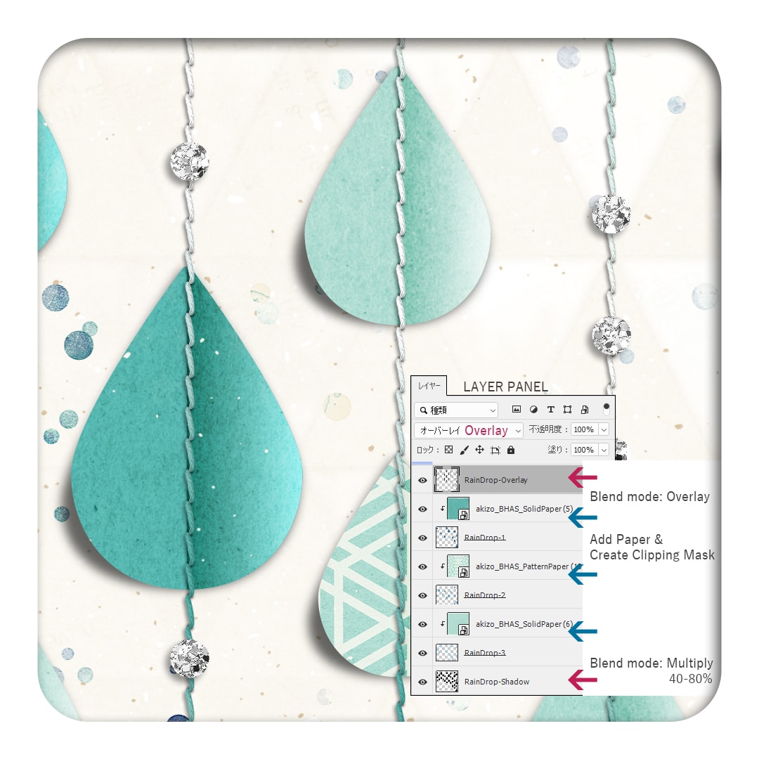 Stitched Rain Drops Details- Titled 34 | Templates by Akizo Designs | Digital Scrapbooking