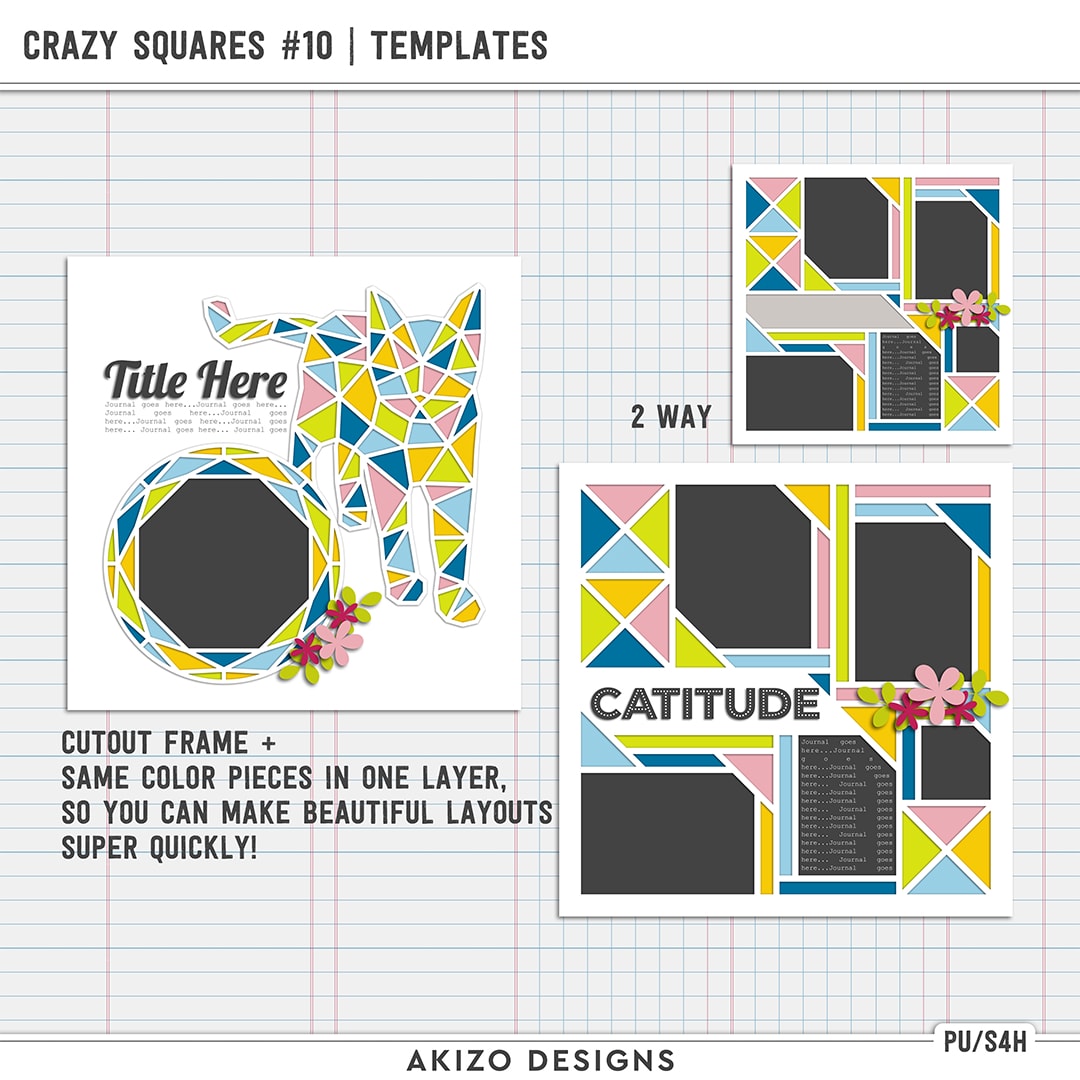 Geometric Cat Kitty | Crazy Squares 10 | Templates by Akizo Designs