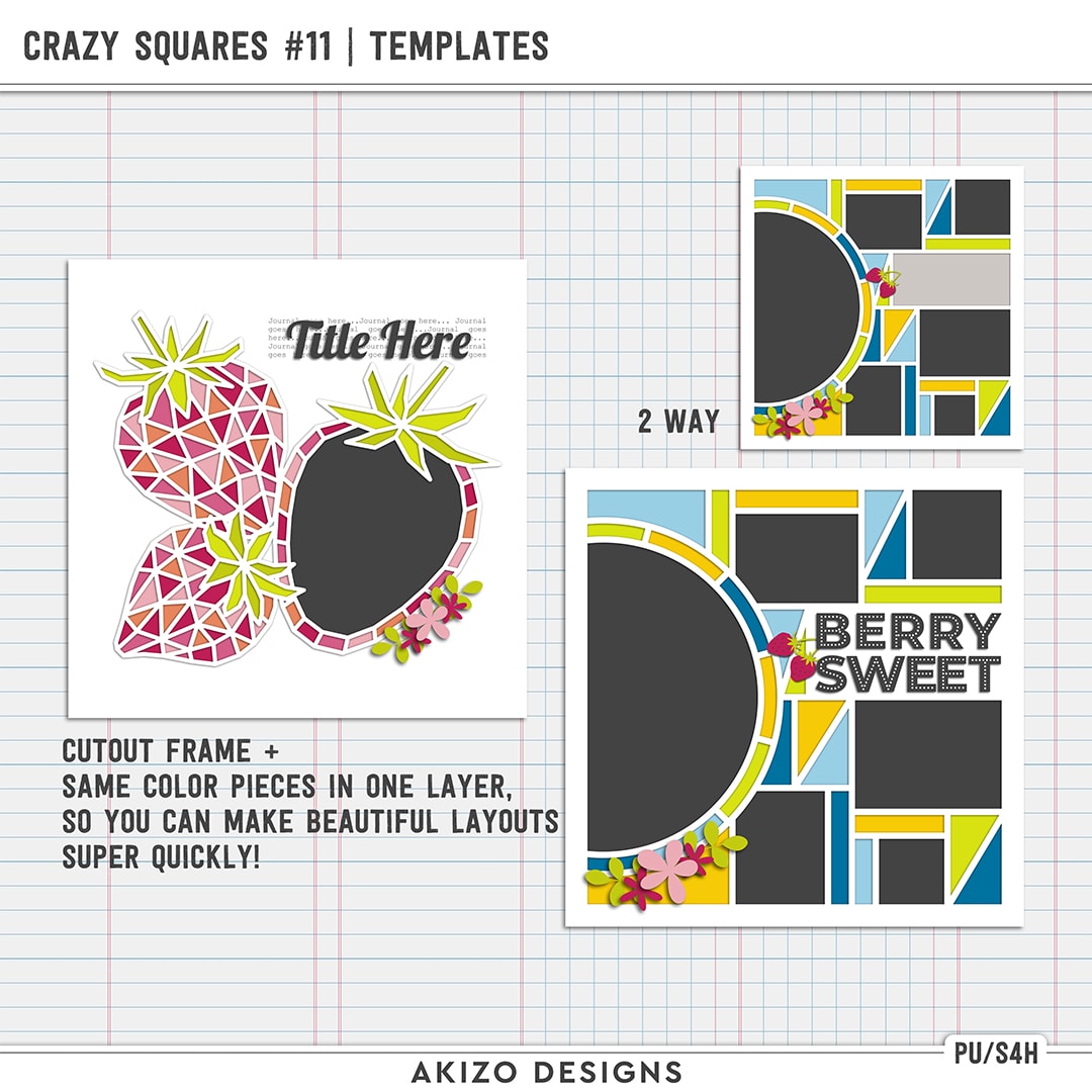 Geometric Strawberry | Crazy Squares 11 | Templates by Akizo Designs