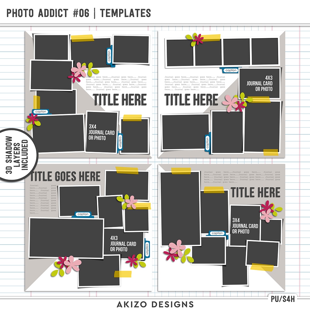Minimal Simple Multiple Photo Addict 06 | Templates by Akizo Designs | Digital Scrapbooking