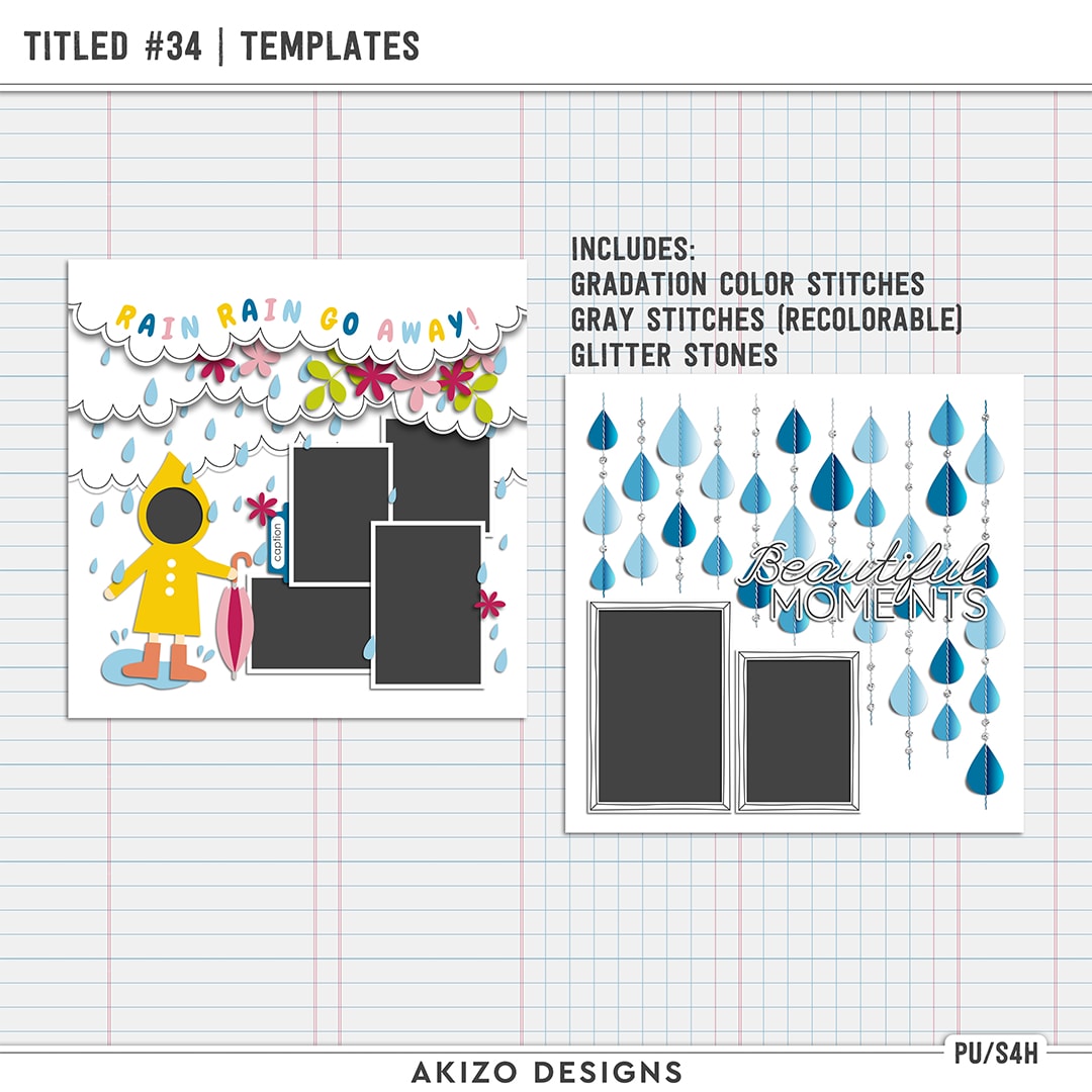 Stitched Rain Drops - Titled 34 | Templates by Akizo Designs | Digital Scrapbooking
