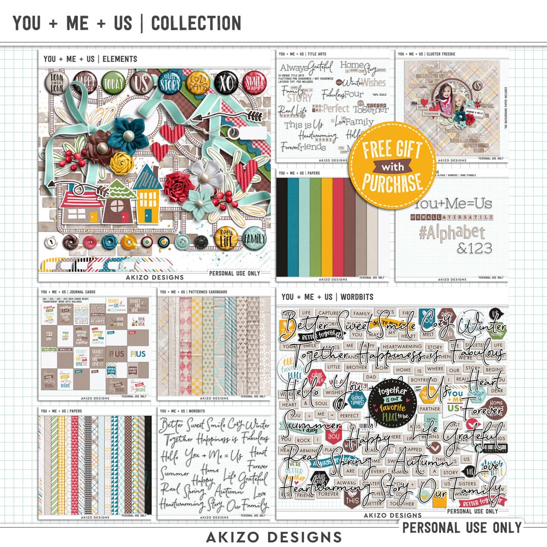 You + Me = Us | Collection by Akizo Designs | Digital Scrapbooking Kit