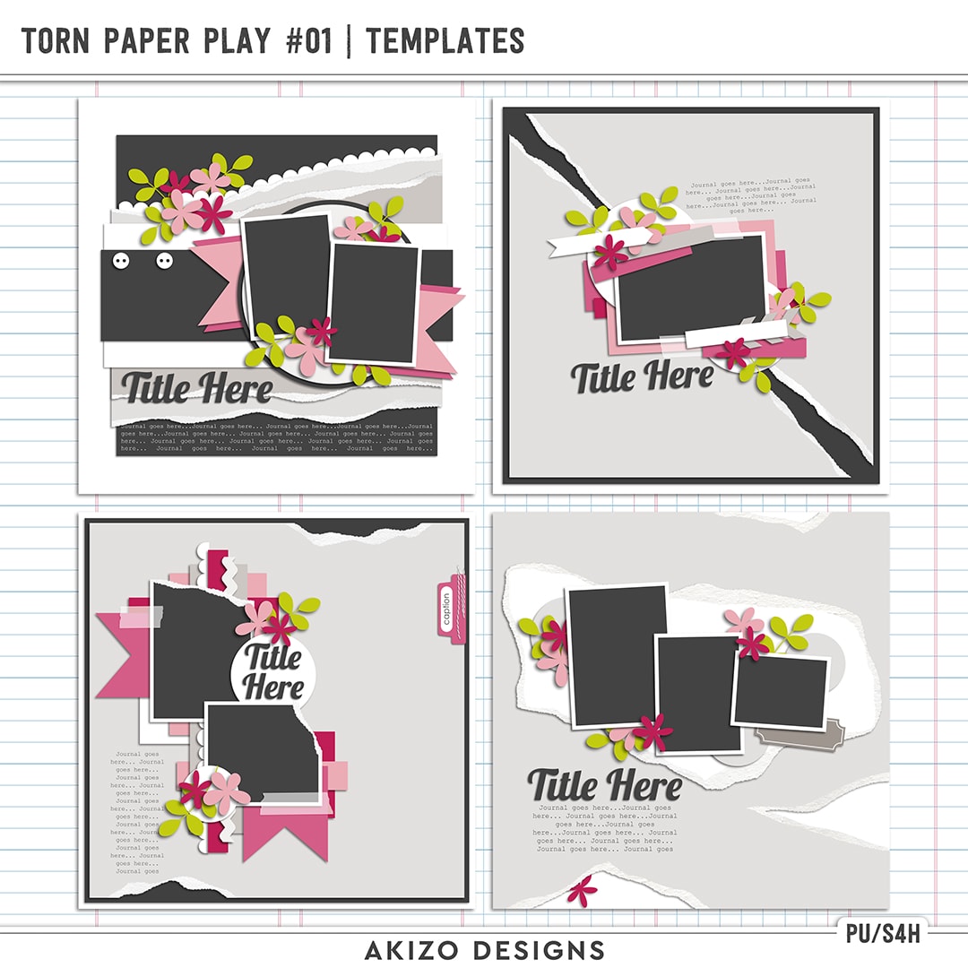 Torn Paper Play 01 | Templates by Akizo Designs | Digital Scrapbooking