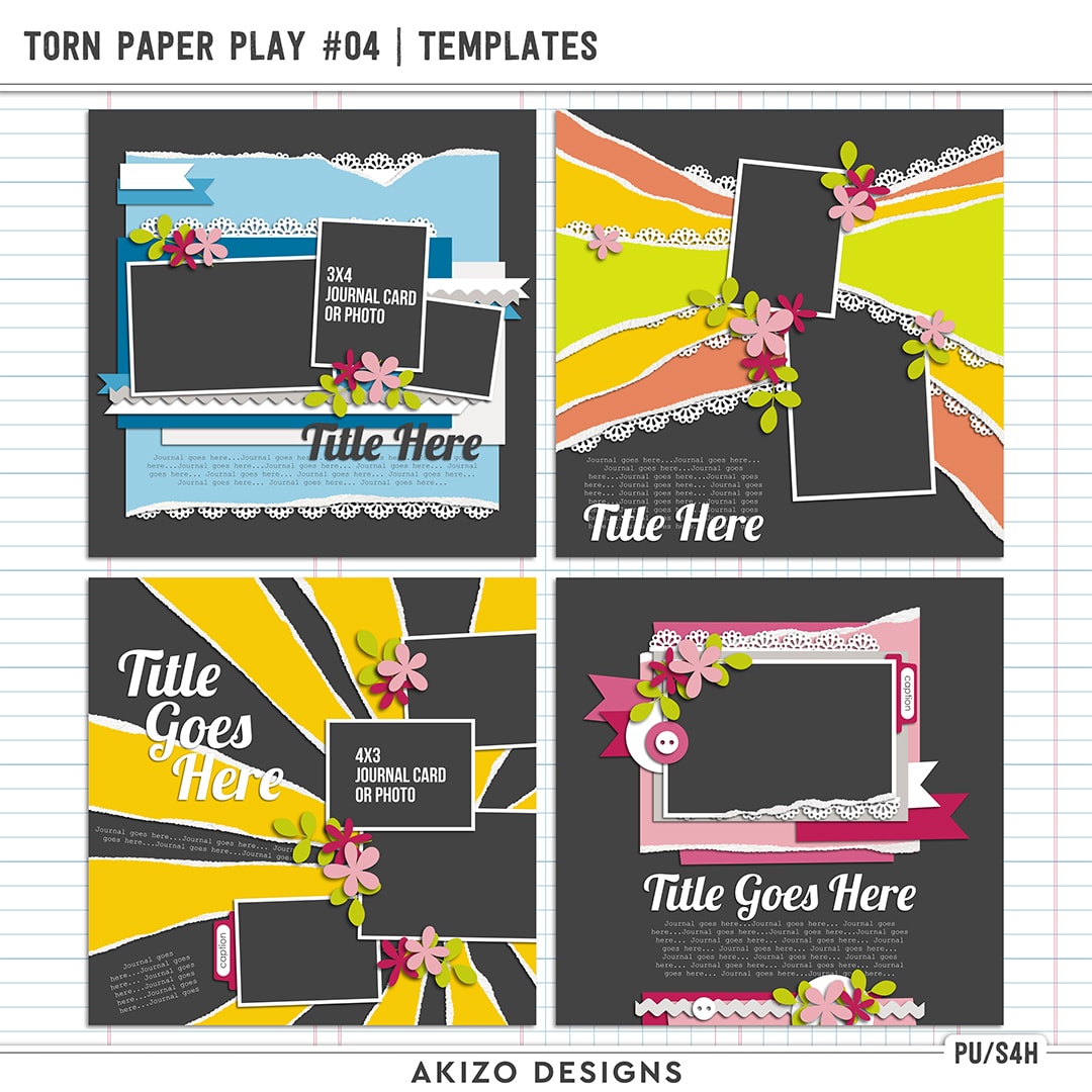 Torn Paper Play 04 | Templates by Akizo Designs | Digital Scrapbooking