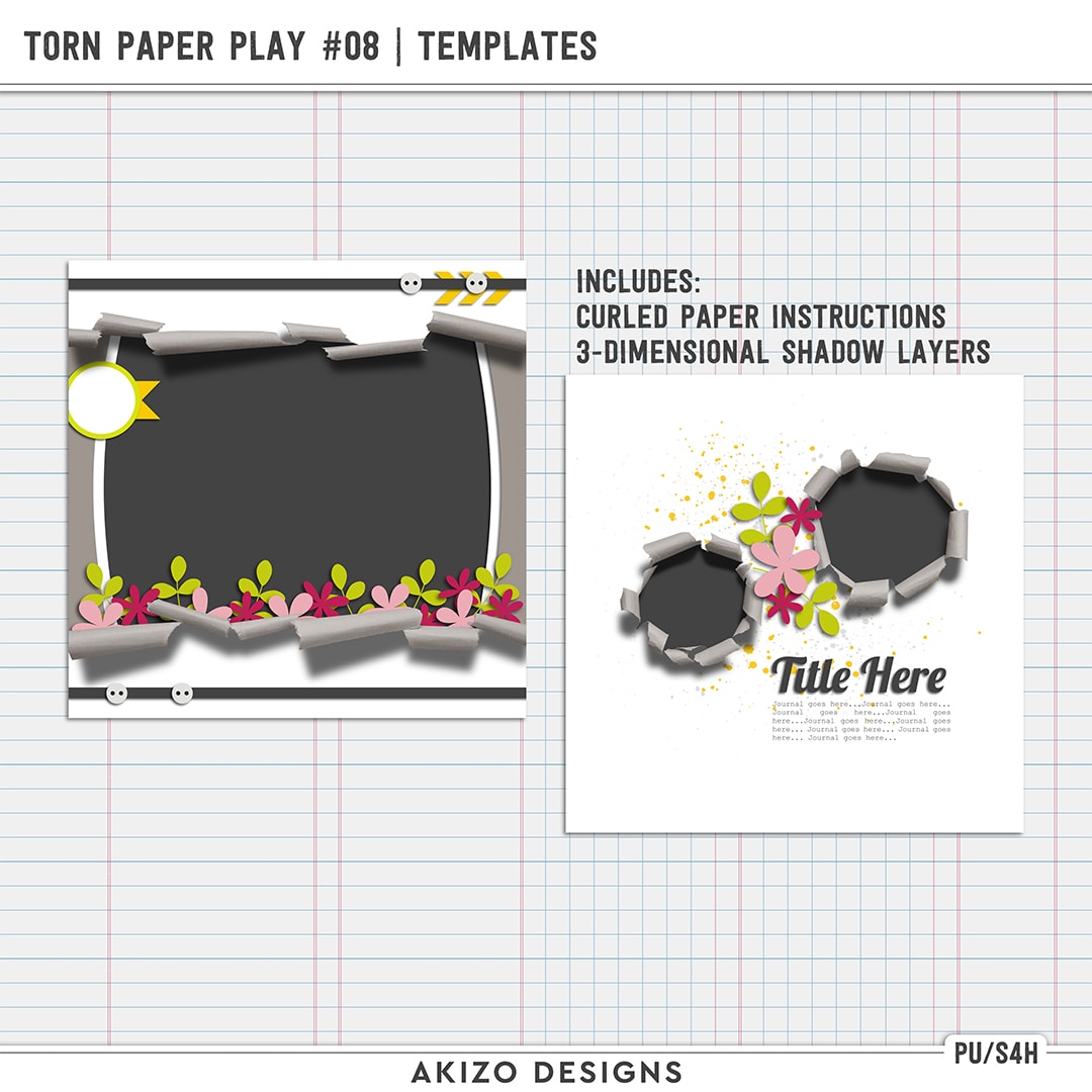 Torn Paper Play 08 | Templates by Akizo Designs | Digital Scrapbooking