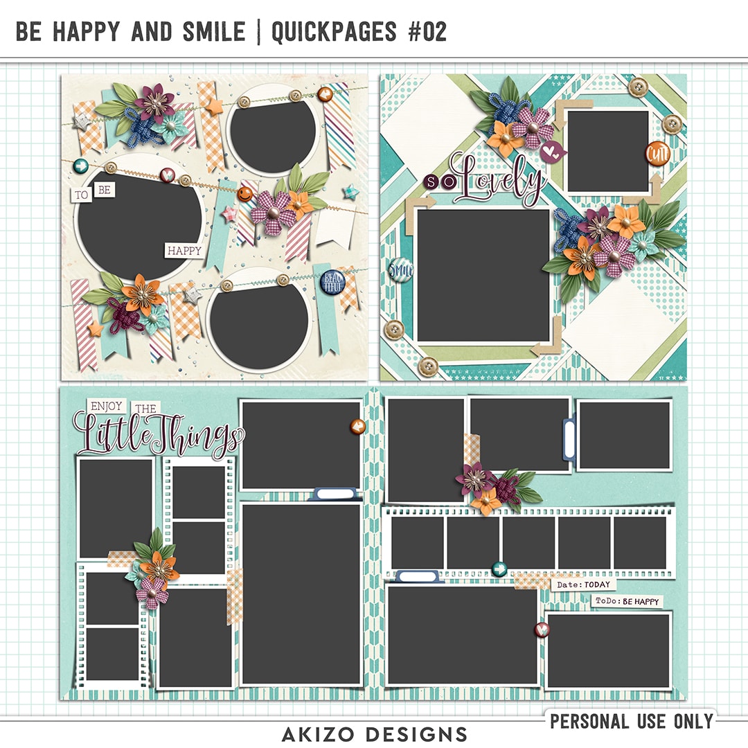 Be Happy And Smile | Quickpages 02 by Akizo Designs | Digital Scrapbooking | Spring | Girl