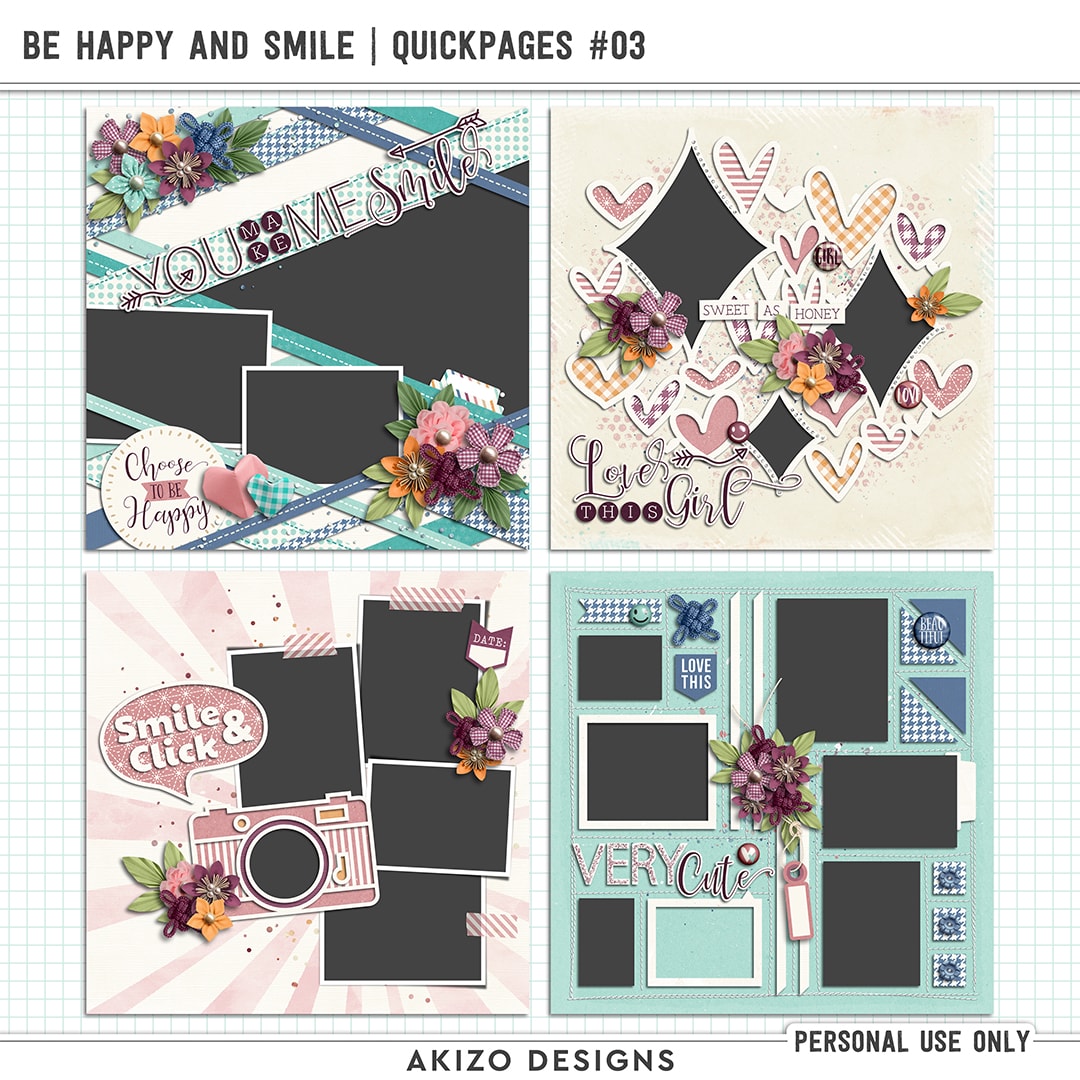 Be Happy And Smile | Quickpages 03 by Akizo Designs | Digital Scrapbooking | Spring | Girl