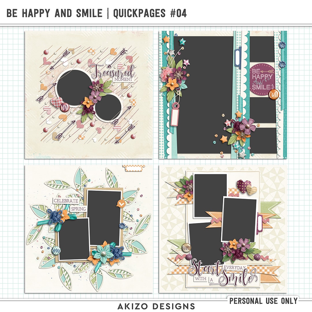 Be Happy And Smile | Quickpages 04 by Akizo Designs | Digital Scrapbooking | Spring | Girl