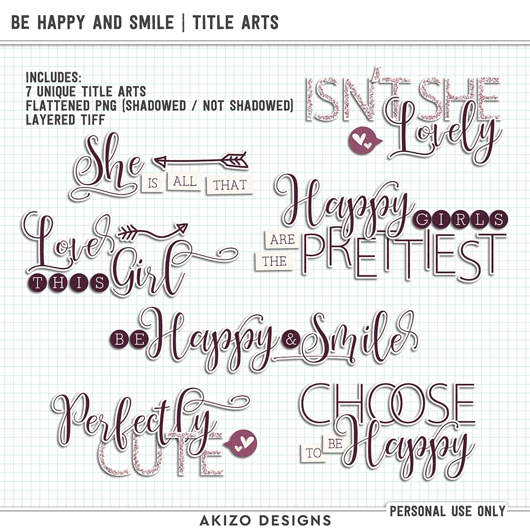 Be Happy And Smile | Title Arts by Akizo Designs | Digital Scrapbooking 