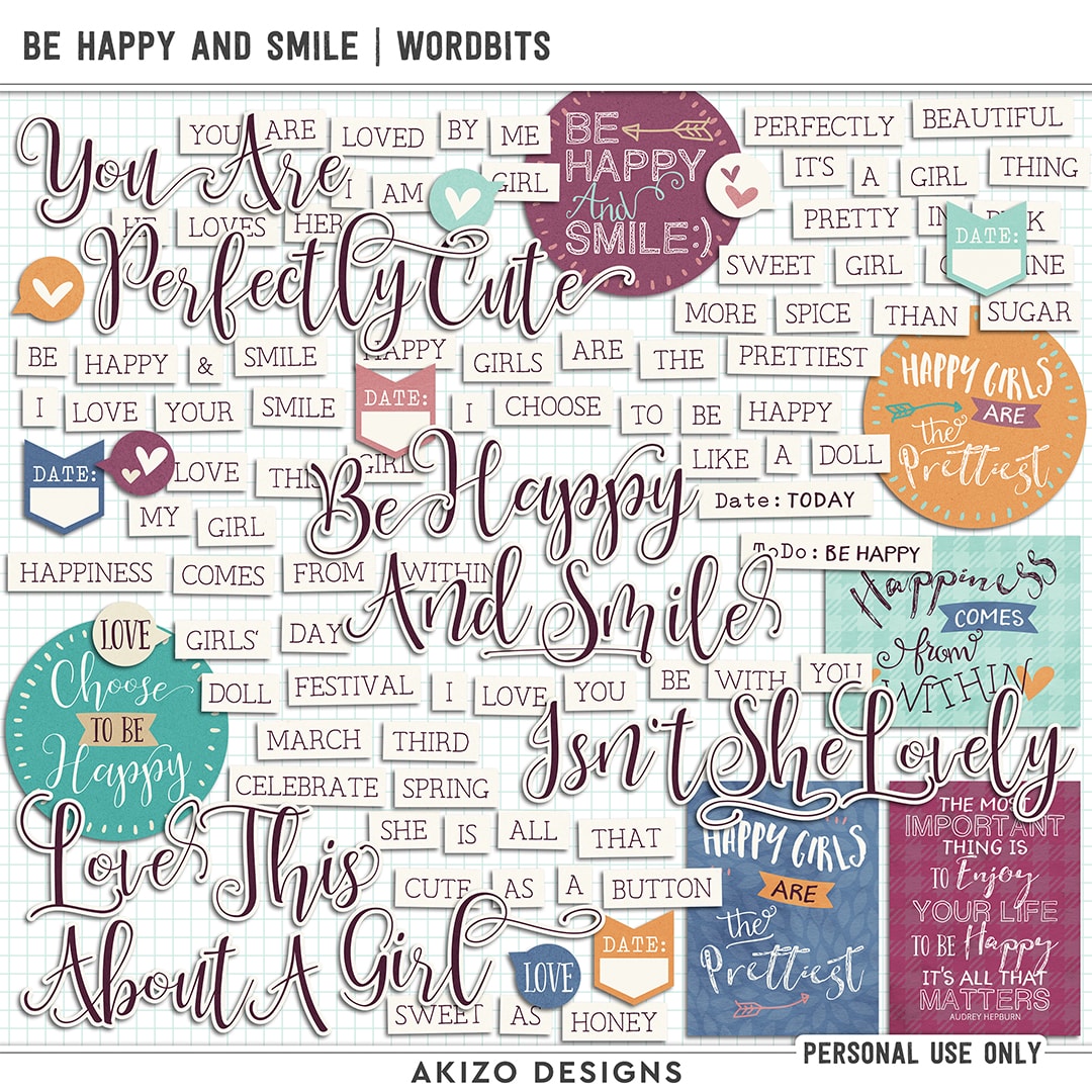 Be Happy And Smile | Wordbits by Akizo Designs | Digital Scrapbooking | Spring | Girl