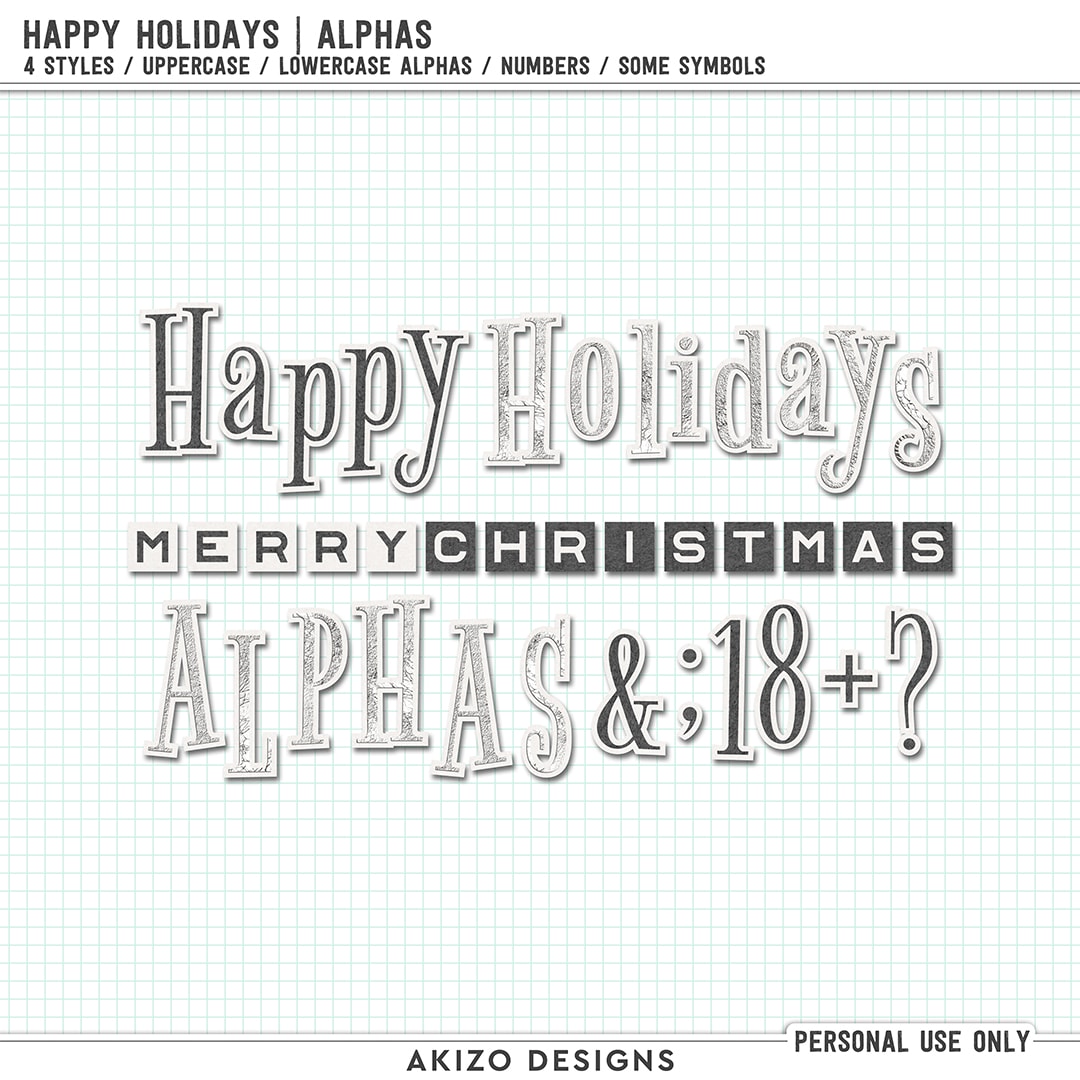 Happy Holidays | Alphas by Akizo Designs | Digital Scrapbooking