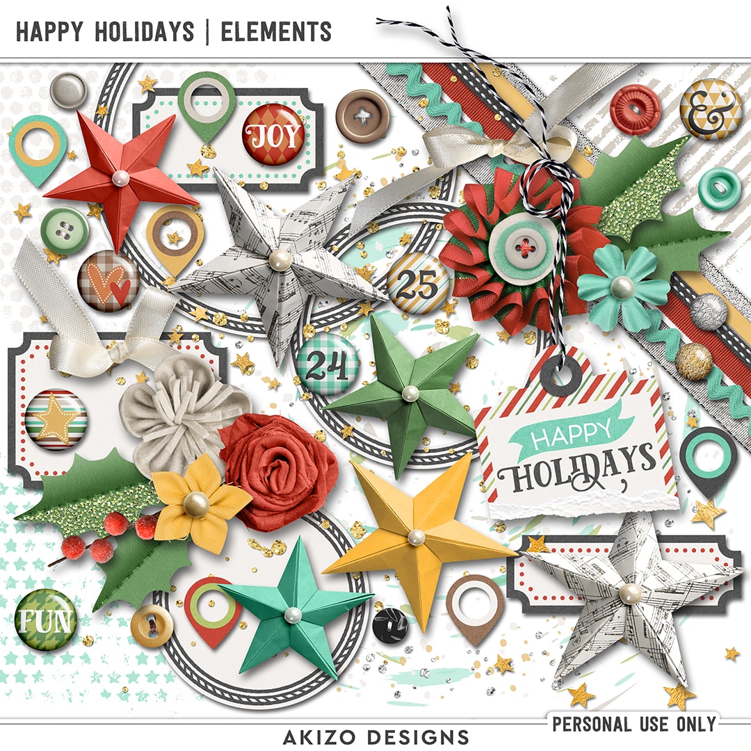 Happy Holidays | Elements by Akizo Designs | Digital Scrapbooking