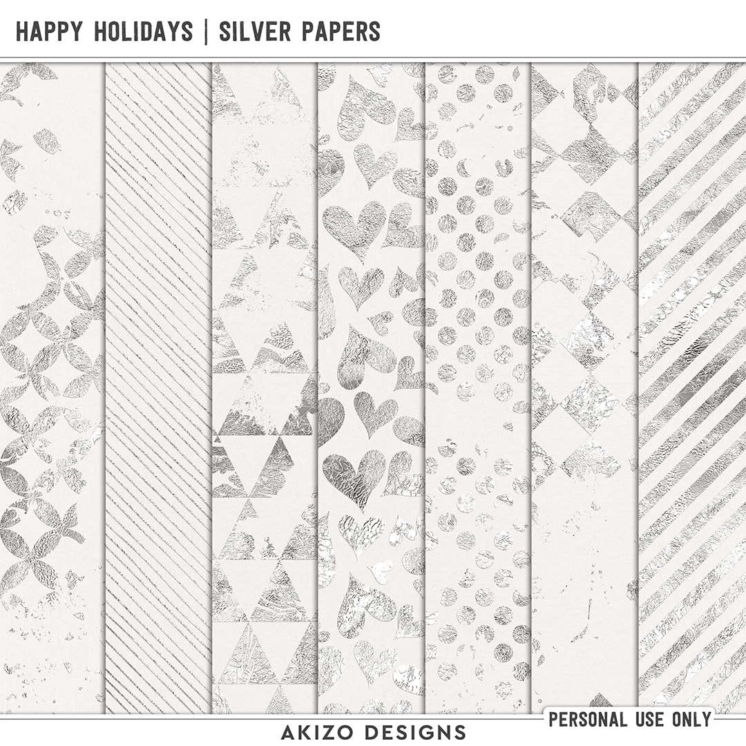 Happy Holidays | Silver Papers by Akizo Designs | Digital Scrapbooking