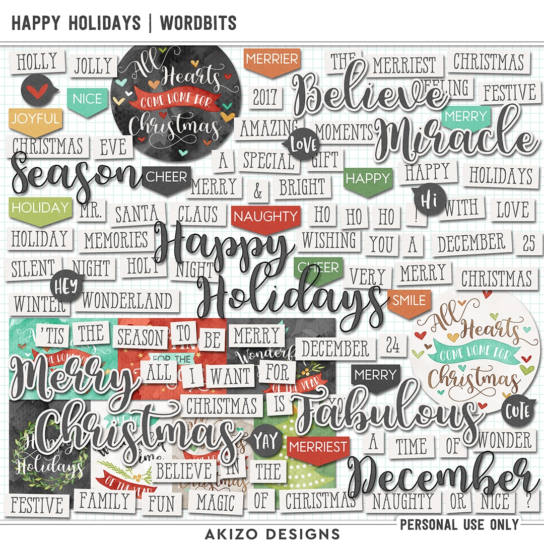 Happy Holidays | Wordbits by Akizo Designs | Digital Scrapbooking