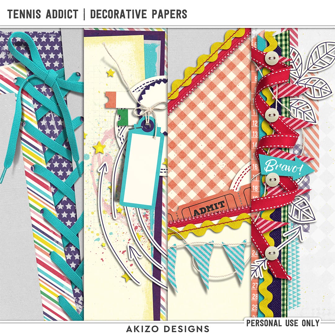 Tennis Addict | Decorative Papers by Akizo Designs | Digital Scrapbooking 