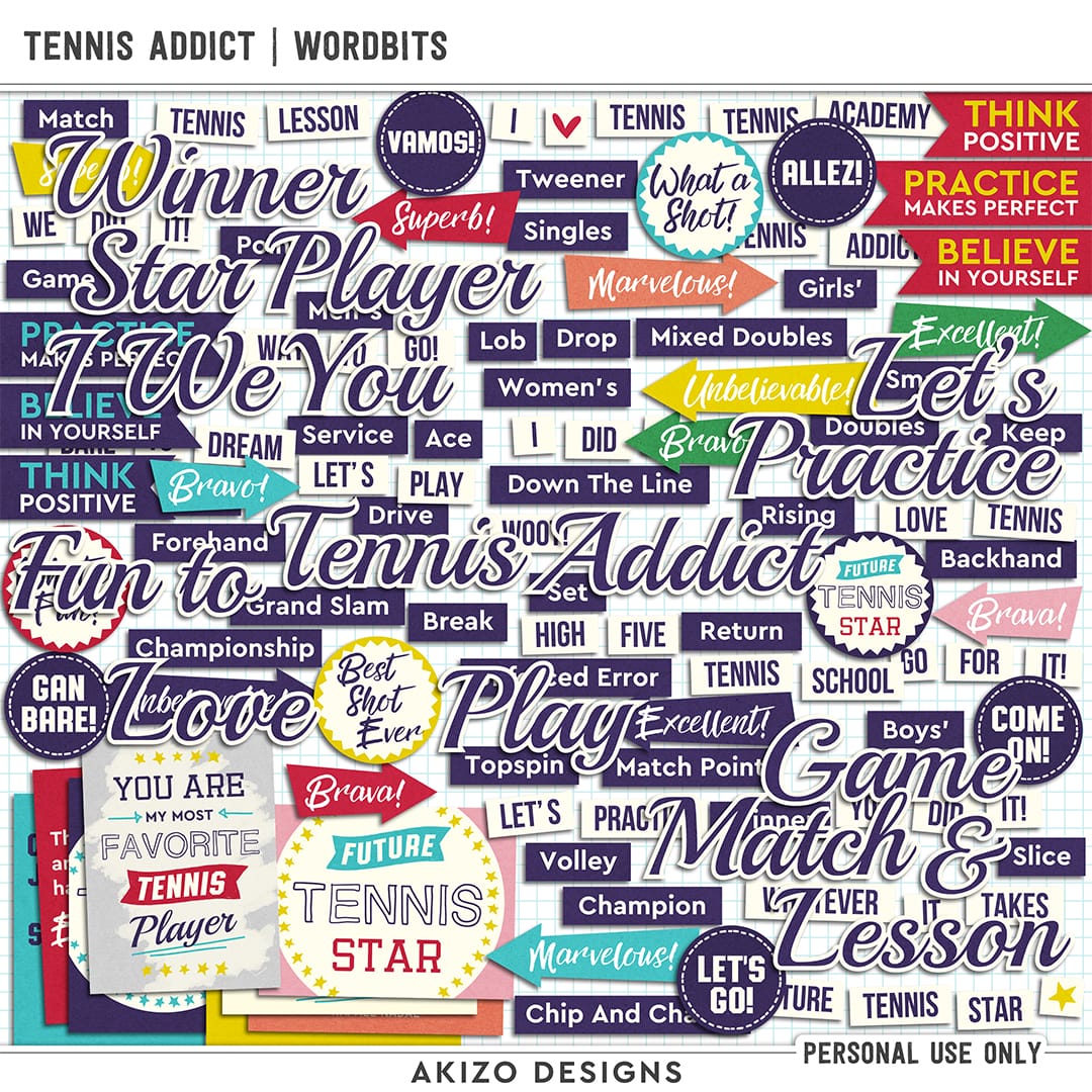 Tennis Addict | Wordbits by Akizo Designs | Digital Scrapbooking 
