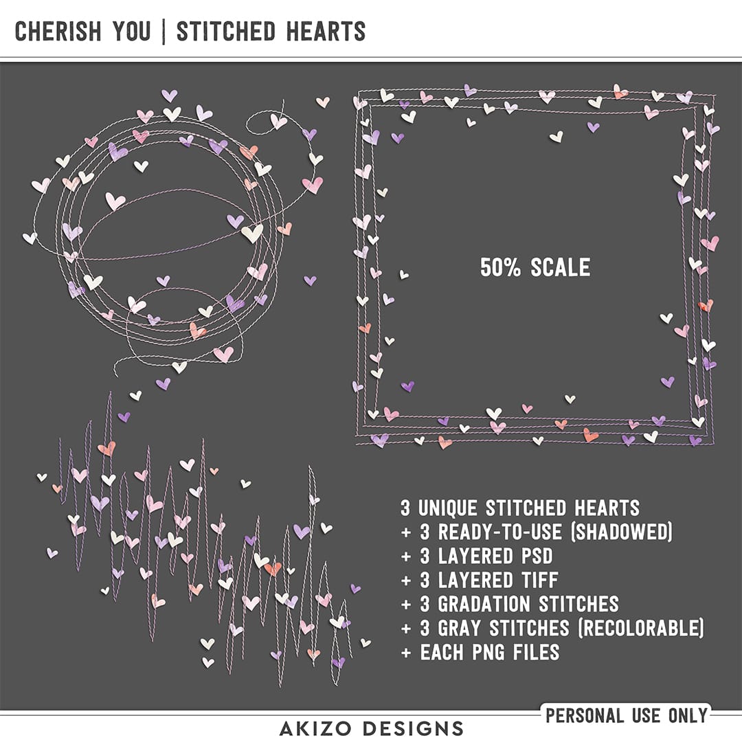 Cherish You | Stitched Hearts by Akizo Designs | Digital Scrapbooking
