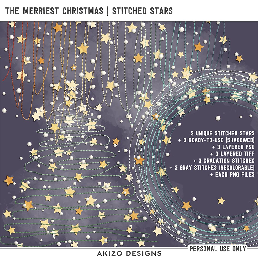 The Merriest Christmas | Stitched Stars by Akizo Designs | Digital Scrapbooking
