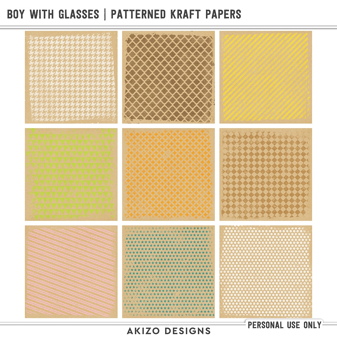 Boy With Glasses | Patterned Kraft Papers by Akizo Designs | Digital Scrapbooking