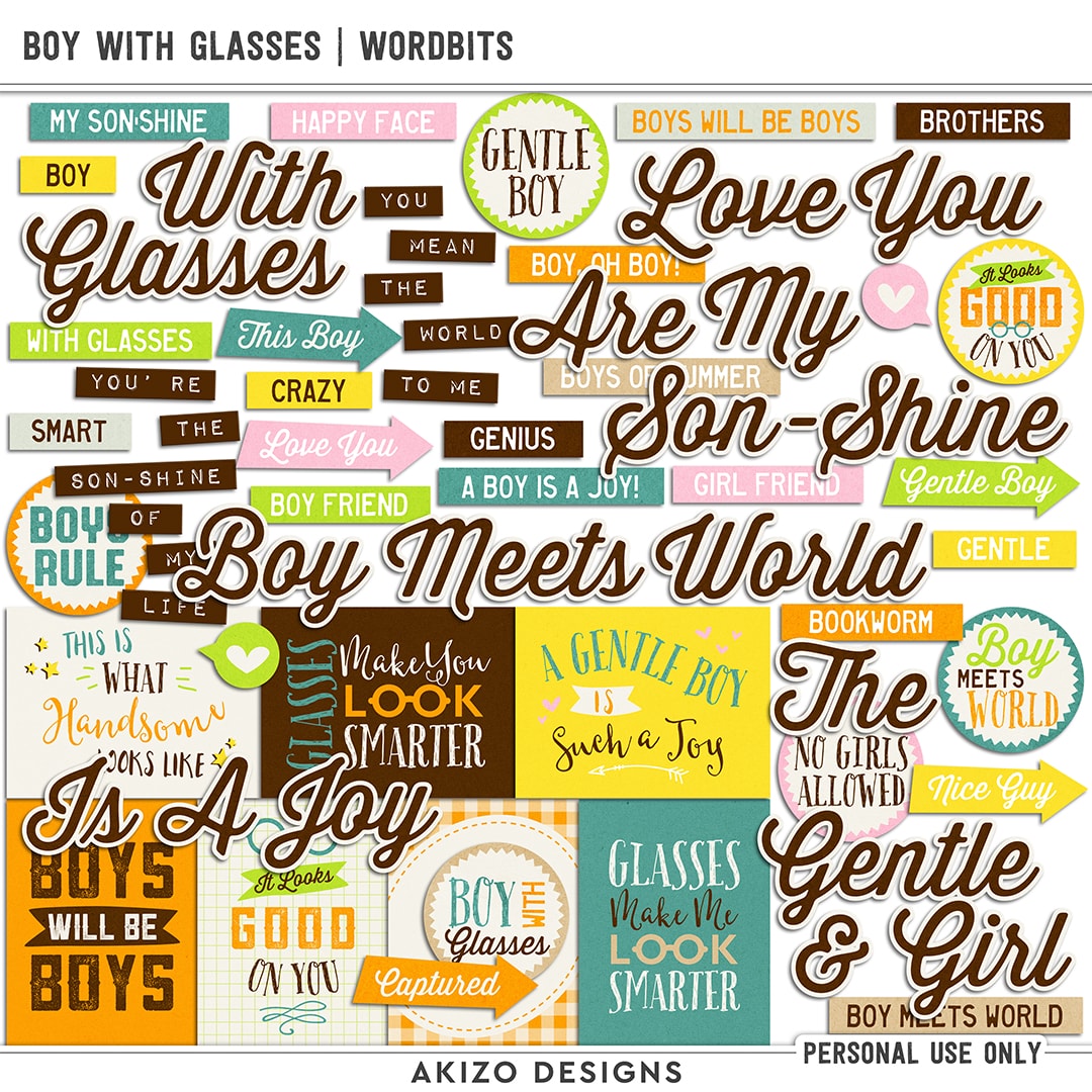 Boy With Glasses | Wordbits by Akizo Designs | Digital Scrapbooking
